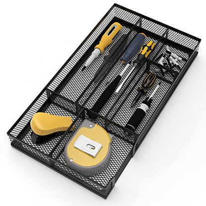 Desk Drawer Organizer, Small Metal Mesh Drawer Organizer Tray, Office Pencil Drawer Organizer Accessories for Desktop, Bathroom, Kitchen, Makeup, Vanity