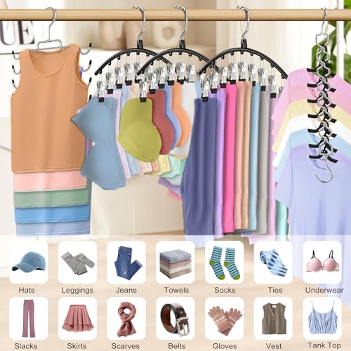 5Pcs Legging Organizer for Closet Tank Top Pant Hanger Space Saving | 3 Leggings Hangers with 30 Clips for Pants 1 Tank Top Hanger 1 Metal Magic Space Saving Hangers Closet Organizers and Storage