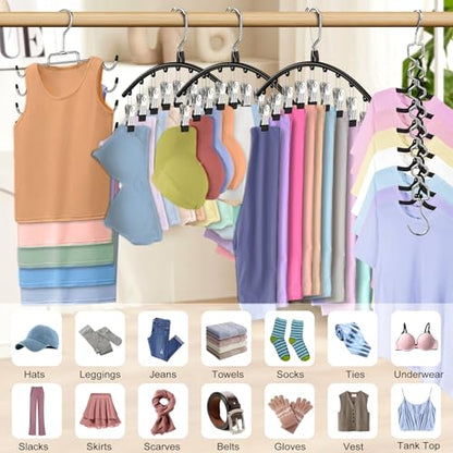 5Pcs Legging Organizer for Closet Tank Top Pant Hanger Space Saving | 3 Leggings Hangers with 30 Clips for Pants 1 Tank Top Hanger 1 Metal Magic Space Saving Hangers Closet Organizers and Storage