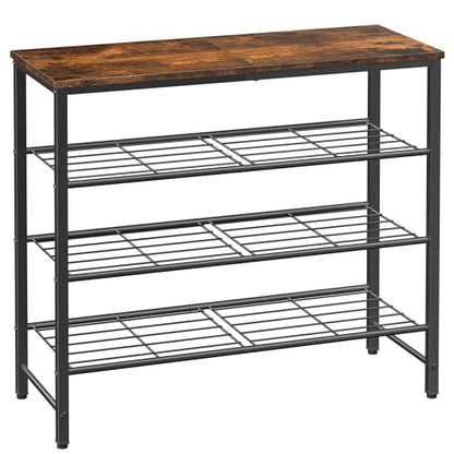 Kitsure Shoe Rack for Closet, Shoe Storage, 29.5" Wide - 4 Tier, Brown | Space-Saving Shoe Organizer with Leveling Feet, Sturdy & Rust-Proof Wooden Shoe Rack for Entryway, Bedroom, Living Room