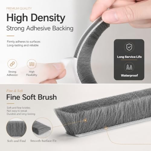 Brush Weather Stripping Door Window Seal,0.9 x 0.4 x 32.8 FT | Felt weather stripping,door sweep,sliding glass door applicable,soundproof,door frame sealing,windproof weatherstripping