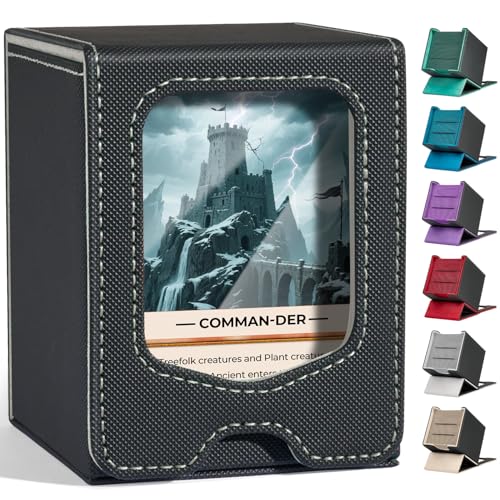 Deck Box Compatible with MTG Commander,Comman-der... (Grey | Faux Leather)