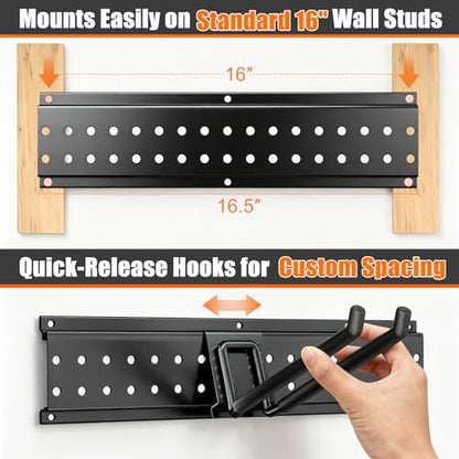 Garage Tool Organizer Wall Mount 66 inches with 13 Adjustable Heavy-Duty Hooks, Garage Organization, Garden Tool Storage Rack for Garage, Yard, and Shed, Holds Up to 520 lbs