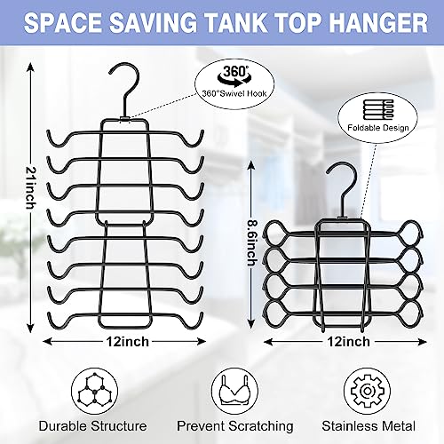 2Pcs Tank Top Hangers Space Saving Hanger Organizer Bra Hangers Black | 360° Rotating Metal Closet Organizers and Storage Lingerie Hangers for Tank Tops Cami Bras Belts Swimsuits Lingeries
