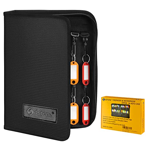 Sdstone Portable Zippered Key Organizer,Fireproof and Waterproof Key Binder with 24 Key Tags Key Case,Portable Manager, Landlord Zipper Key Storage for Real Estate Sales, Hotels