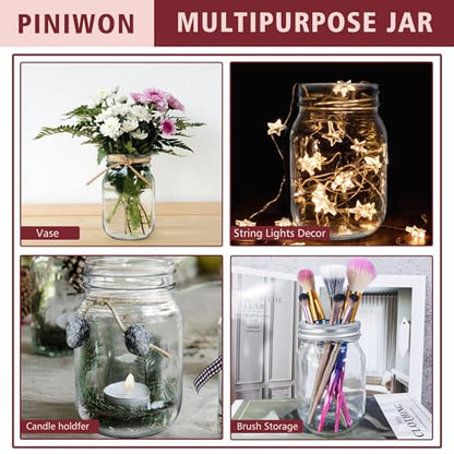 PINIWON Mason Jars 16 oz with Lids and Bands, 15 Pack Pint Canning Jars