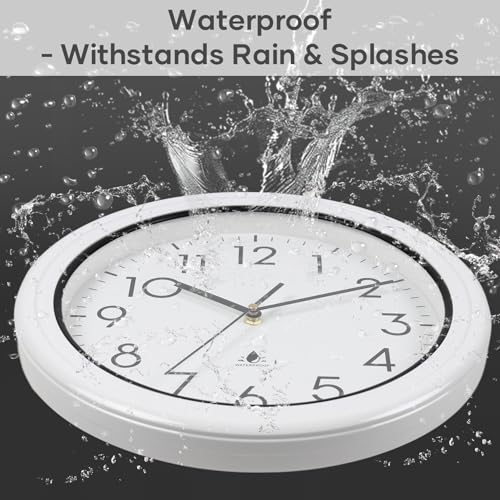13 Inch Sealed Waterproof Outdoor Clocks, Weatherproof Wall Clock | Silent Non-Ticking Battery Operated Clock for Pool, Patio, Garden, Porch