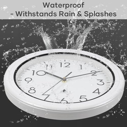 13 Inch Sealed Waterproof Outdoor Clocks, Weatherproof Wall Clock | Silent Non-Ticking Battery Operated Clock for Pool, Patio, Garden, Porch