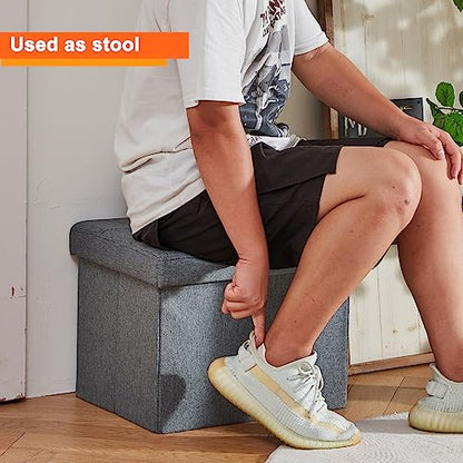ALASDO Storage Ottoman Footrest Stool Small Ottoman with Storage Foldable Ottomans Foot Rest Footstool Bench for Living Room 17x13x13inches Grey