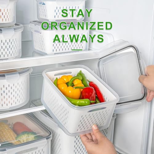 5 PCS Large Fruit storage Containers for Fridge with Colanders and Choppers