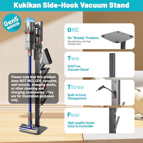 Kukikan Vacuum Stand Holder for Gen5 V8 V15 V12 V11 V10 V7 V6, Metal Floor Docking Station with Built-in Cord Management