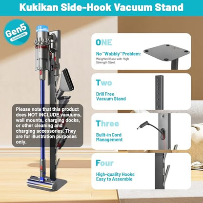 Kukikan Vacuum Stand Holder for Gen5 V8 V15 V12 V11 V10 V7 V6, Metal Floor Docking Station with Built-in Cord Management
