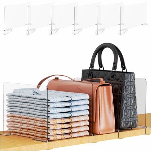 6 Pack Acrylic Shelf Dividers for Closet Organizat...