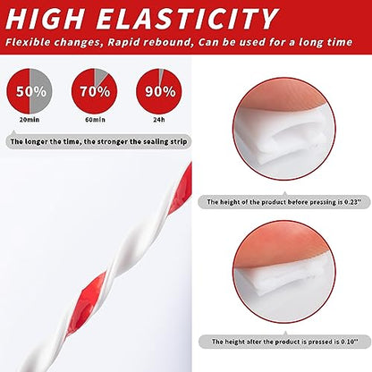 50 Feet D-Shape Rubber Weather Stripping Door Seal Strip, Self-Adhesive Backing Door Weatherstripping for Door Frame Insulation Large Gap, Easy Cut to Size with Tailor Scissors(White)
