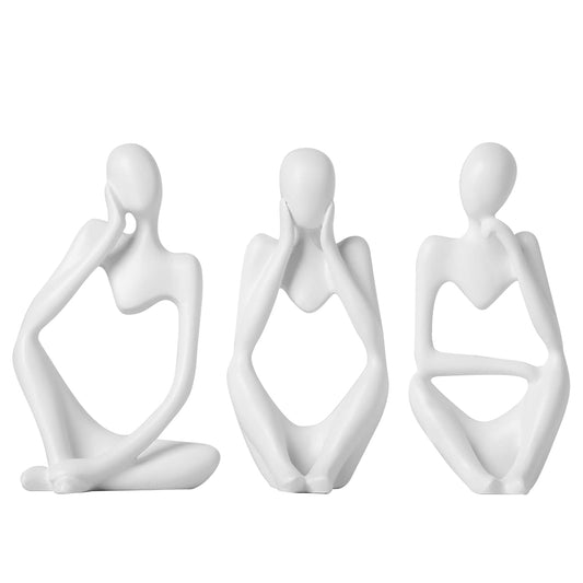 3pcs Decor White Thinker Statue Abstract Art Sculp... (3 Count | White | Resin)