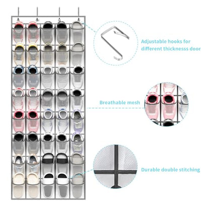 SAVERHO 40 Large Pockets Over the Door Shoe Organizer,Space-Saving Mesh Hanging Shoe Rack for Door Shoe Holder, Large Size 76.4" x 27.5" Ideal for Closet & Door Storage (White, 40 Pockets)