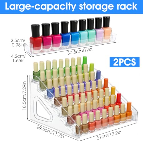 2 Pack Acrylic Nail Polish Organizer 84 Bottles of 7 Layers Acrylic Display Rack Clear Nail Polish Paint Organizer Holder Rack Eyeglasses Shelf Essential Oils Holder Stand No Tool Needed Assembly