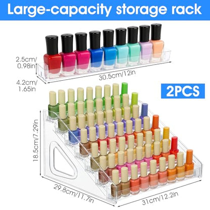 2 Pack Acrylic Nail Polish Organizer 84 Bottles of 7 Layers Acrylic Display Rack Clear Nail Polish Paint Organizer Holder Rack Eyeglasses Shelf Essential Oils Holder Stand No Tool Needed Assembly