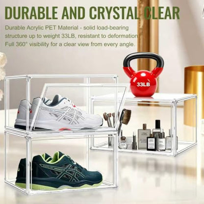 Clear Acrylic Shoe Box Size 14, Stackable Everyday Footwear Storage | Fits size 14 sneakers,casual shoes and athletic footwear. Clear acrylic design with magnetic door & dustproof storage.1 Pack