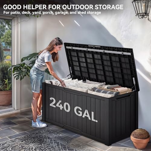 YITAHOME XXL 240 Gallon Large Outdoor Storage Deck Box for Patio Furniture | Outdoor Cushions, Garden Tools and Sports/ Pools Equipment, Weather Resistant Resin, Lockable (Dark Gray)