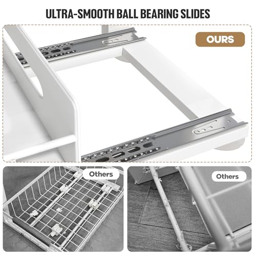 Under Sink Organizer Upgrade To Professional Rails,2-Tier Dual Pull Out Cabinet Storage,Height Adjustable Slide Out Drawers For Bathroom Kitchen,2 Pack-14.5" Dx12.8-16.9" H,White
