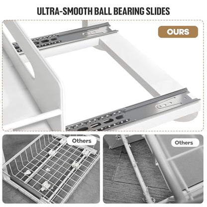 Under Sink Organizer Upgrade To Professional Rails,2-Tier Dual Pull Out Cabinet Storage,Height Adjustable Slide Out Drawers For Bathroom Kitchen,2 Pack-14.5" Dx12.8-16.9" H,White