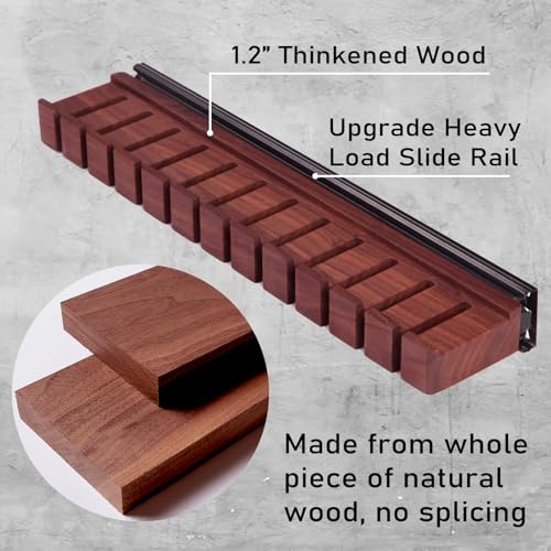 12 Belts Walnut Wood Belt Holder with Slide | Left or Right Slide Flexible Install Belt-rack, Belt Hanger for Closet, Space Saving Belts Storage Organizer, Gift for Men