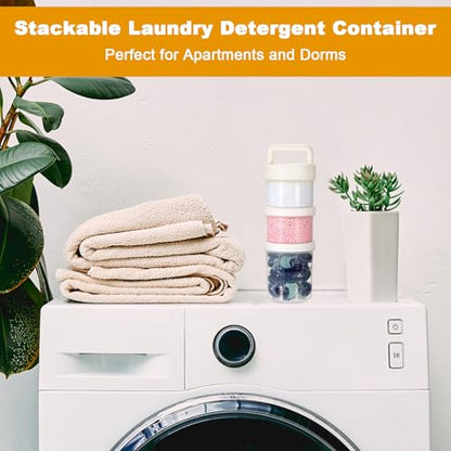 Portable Laundry Detergent Dispenser with Handle, Stackable Storage | For Apartments & Dorms, Small Plastic Laundry Pods Organizer, Scent Booster Tablets Powder Container, Multi-Purpose, 3 Tier