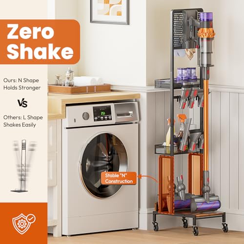 Vacuum Stand for Dyson V15 V12 V11 V10 V8 V7 V6 Gen5, Standing Dock with Accessory Holder, Vacuum Attachments for Dyson Replacement Parts, Floor Docking Station with Cordless Vacuum Storage Organizer