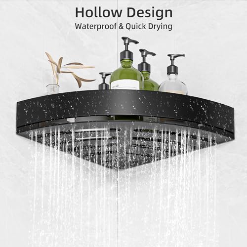 Black Corner Shower Caddy, Triangle Shower Shelf No Drilling, Metal | Rustproof Aluminium, Adhesive & Drill Installation, Wall Mounted, 2 Pack, Bathroom Shampoo Holder for Toiletries