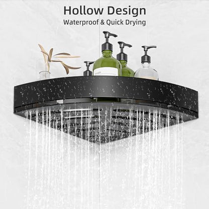 Black Corner Shower Caddy, Triangle Shower Shelf No Drilling, Metal | Rustproof Aluminium, Adhesive & Drill Installation, Wall Mounted, 2 Pack, Bathroom Shampoo Holder for Toiletries