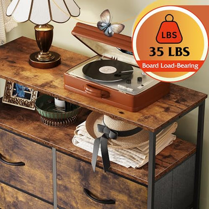 Fabric Dresser for Bedroom with Open Shelves, Tall... (Wood)