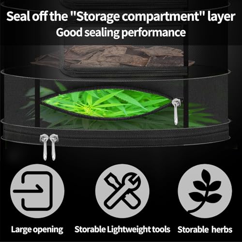 Herb Drying Rack Hanging Mesh, 2ft Diameter 7 Layer Plant Drying Rack with Door Type Zipper & Closed Storage Compartment for Folding Basket Dryer Fiting in Grow Tents, Garden Outdoor