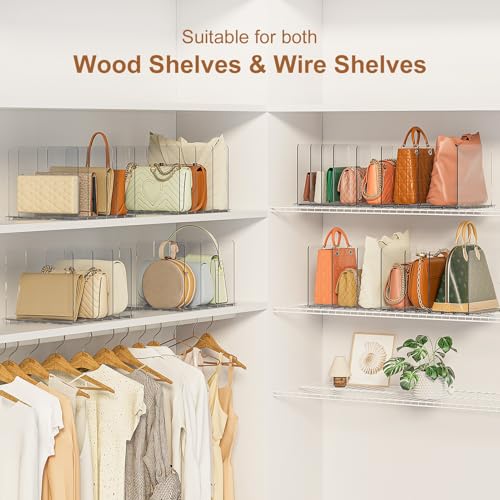 GoMaihe Purse Organizer for Closet: Adjustable Clear Handbag Storage Shelf | Plastic Clutch Dividers | Minimal | Keep Purses upright
