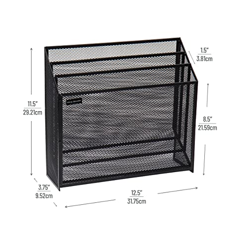 Mind Reader Vertical File Storage, Desktop Organizer, Workspace, Office, Metal Mesh, 12.5"L x 3.75"W x 11.5"H, Black