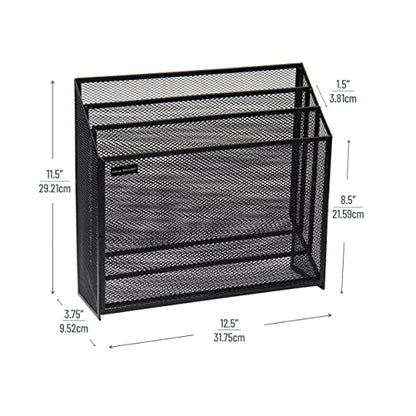 Mind Reader Vertical File Storage, Desktop Organizer, Workspace, Office, Metal Mesh, 12.5"L x 3.75"W x 11.5"H, Black
