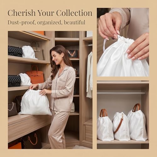 Peohud 9 Pack Dust Cover Storage Bags, Purse Dust Bags with Drawstring, Large Silk Cloth Travel Storage Pouch for Handbags Shoulder Bags Purses Shoes Luggage