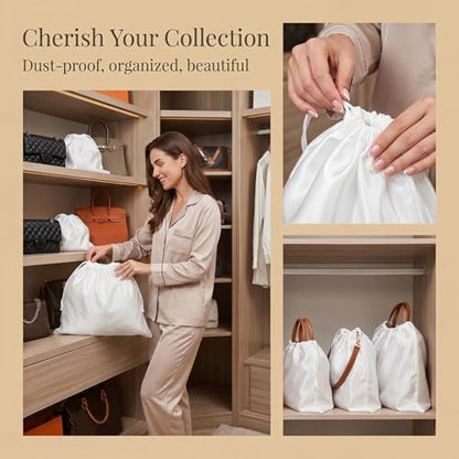 Peohud 9 Pack Dust Cover Storage Bags, Purse Dust Bags with Drawstring, Large Silk Cloth Travel Storage Pouch for Handbags Shoulder Bags Purses Shoes Luggage