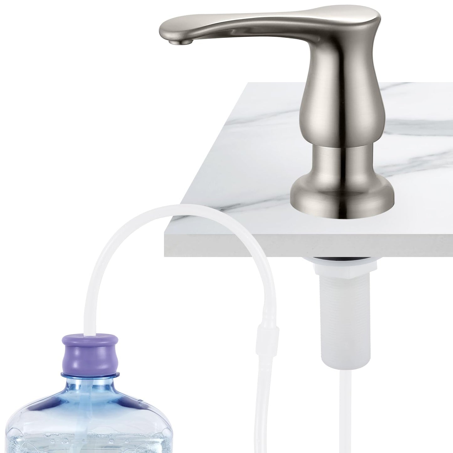Kitchen Sink Soap Dispenser Brushed Nickel, G0086BN-G | Under Sink Soap Dispenser with 40" Silicone Extension Tube, Say Goodbye to Frequent Refills