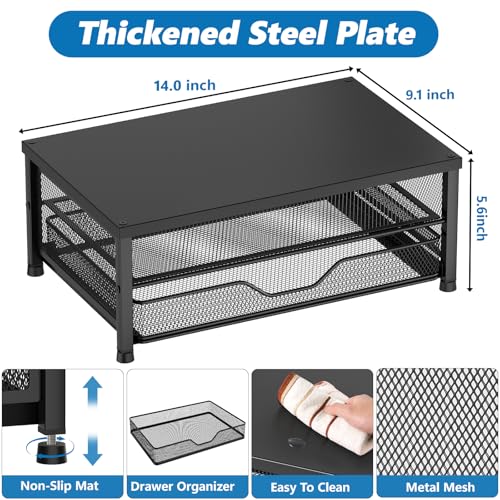 Computer Monitor Stand Riser, Desk Organizer with Drawer, Printer & Laptop Stand, Office Desk Accessories & Workspace Desktop Organizers Storage for Office Supplies(Black)