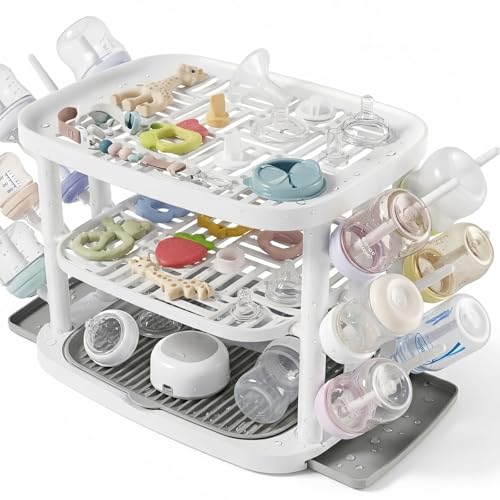 Baby Bottle Drying Rack,3-Tier Large Capacity Coun... (White | Plastic)