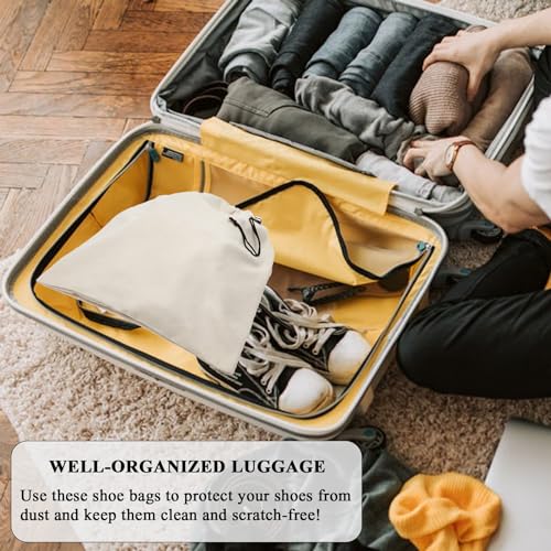 4 Pcs Travel Shoe Bags for Packing with Drawstring,17.7" x 13.8",Beige | Dust Resistant,Machine Washable & Reusable Storage Pouch,Drawstring Closure,Travel Essentials for Women & Men