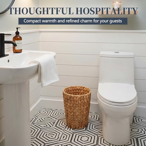 Coeusy Wicker Trash Can,Small Bathroom Trash Can,Water Hyacinth Wicker Waste Basket for Bathroom,Boho Waste Basket for Bedroom,Home Office,Compact Spaces(2 Gallon Round)