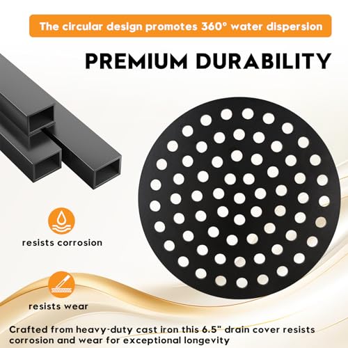 6.5 Inch Cast Iron Drain Cover, Basement Floor Drain Cover, 1 Pack | commercial floor drain cover; cast iron floor drain strainer; garage drain cover; floor drain flood guard