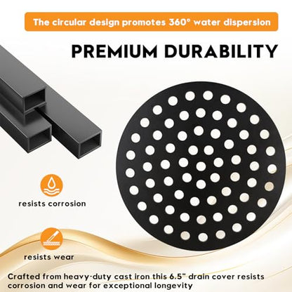 6.5 Inch Cast Iron Drain Cover, Basement Floor Drain Cover, 1 Pack | commercial floor drain cover; cast iron floor drain strainer; garage drain cover; floor drain flood guard
