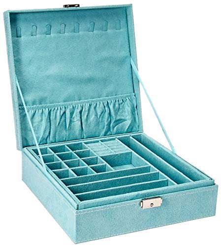 Two-Layer lint Jewelry Box Organizer Display Stora... (Blue)