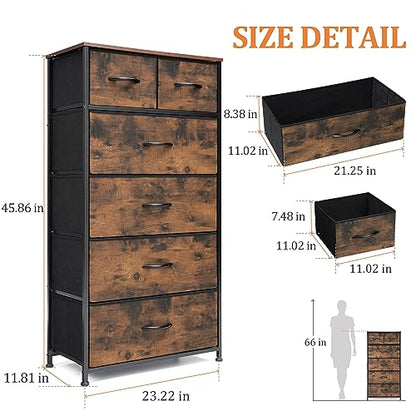 Tall Dresser for Bedroom, Fabric Storage Tower with 6 Drawers | Vertical Organizer Cabinet, Steel Frame, Wooden Top for Closet, Living Room, Hallway