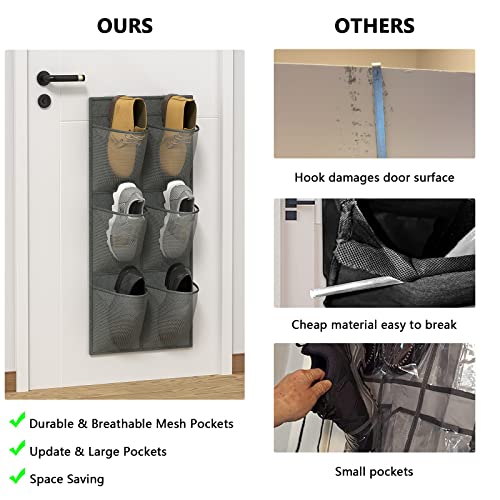 2 Pack RV Shoes Storage, 12 Large Mesh Pockets Closet Door Hanging Shoe Rack Organizer Narrow Shoe Holder, Wall Mounted Shoes Rack with Sticky Mounts for Camper