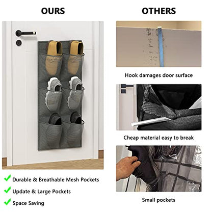 2 Pack RV Shoes Storage, 12 Large Mesh Pockets Closet Door Hanging Shoe Rack Organizer Narrow Shoe Holder, Wall Mounted Shoes Rack with Sticky Mounts for Camper
