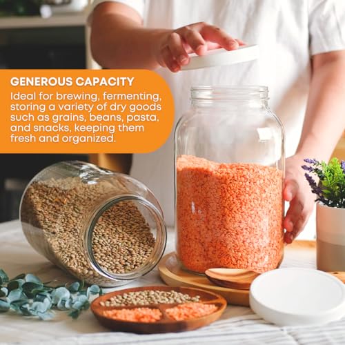 2-Pack 1 Gallon Glass Jar with Lid | Wide Mouth Set with White Metal Caps